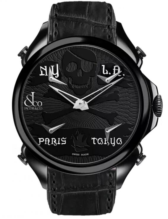 Jacob & Co. PALATIAL FIVE TIME ZONE PIRATE BLACK PVD Watch Replica PZ500.11.NS.NP.A Jacob and Co Watch Price